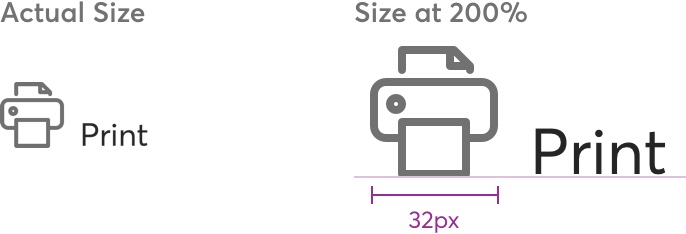 Icons container sizes